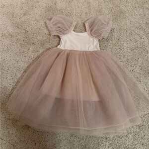 Monbebe Short-Puff Sleeved Tutu Dress Romper - Beige Pink